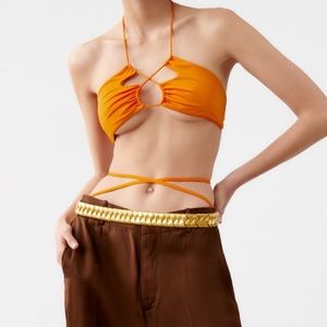 Zara woven gold metal belt thick flat chain